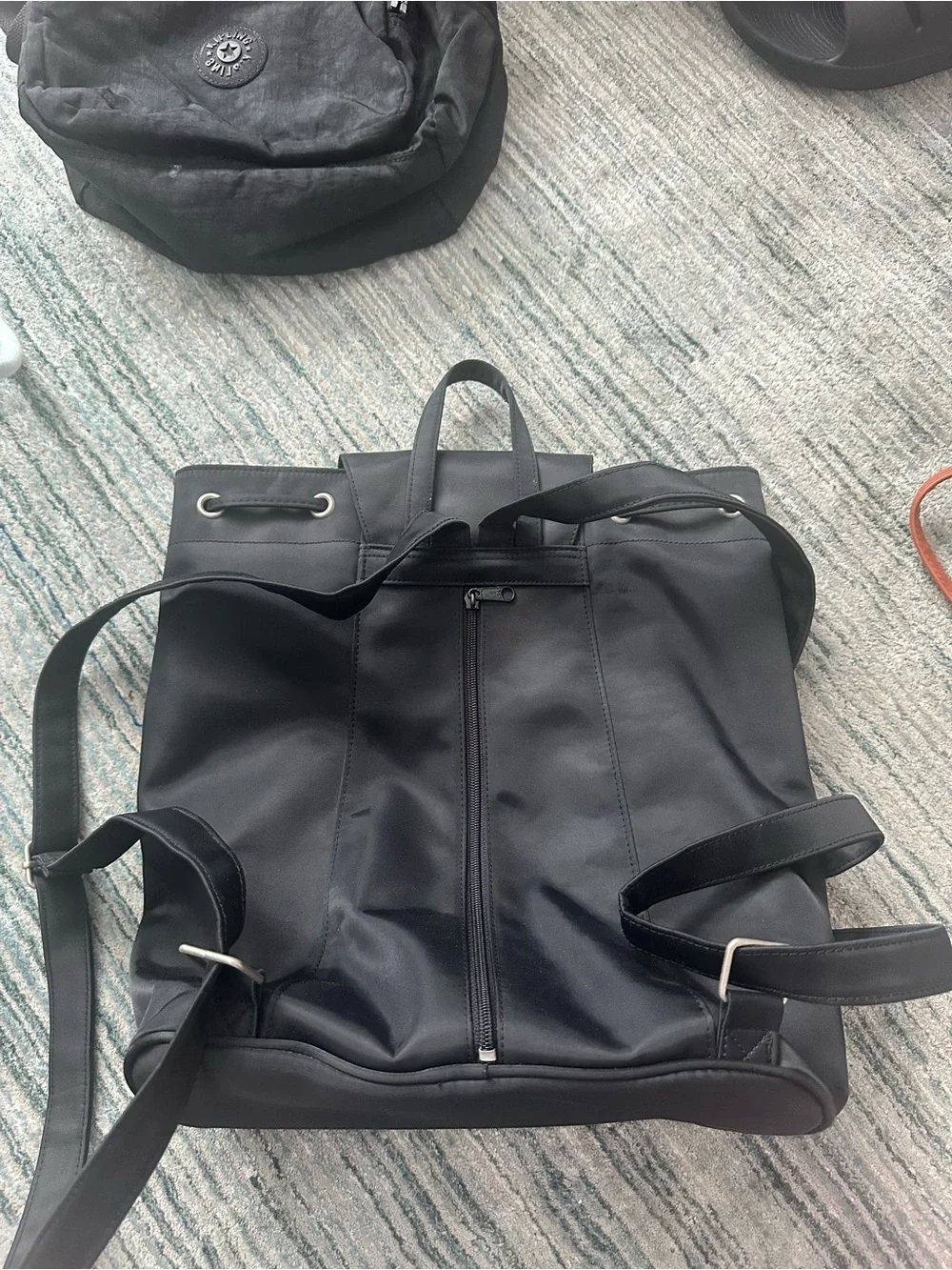 Kenneth Cole Reaction Black Nylon Drawstring Flap Backpack